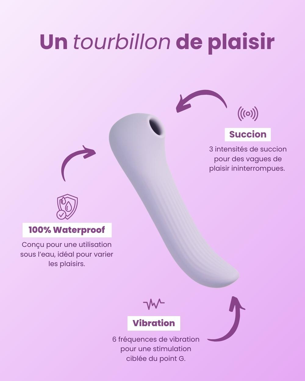 Stimulateur clitoridien Lora: 100% étanche, 6 vibrations et 3 niveaux de succion.
