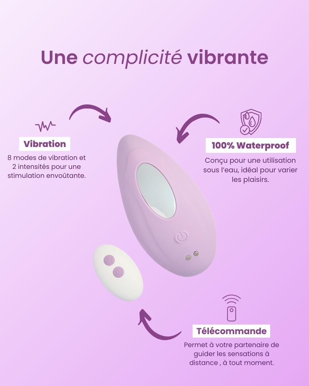 Vibromasseur télécommandé Luna de Solena, vibrations puissantes et 100% étanche.