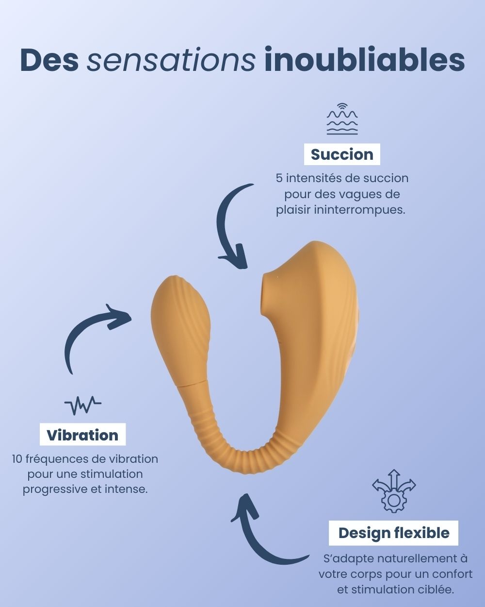 Vibromasseur Maya de Solena : différents modes de vibration et intensités pour une stimulation sur mesure.