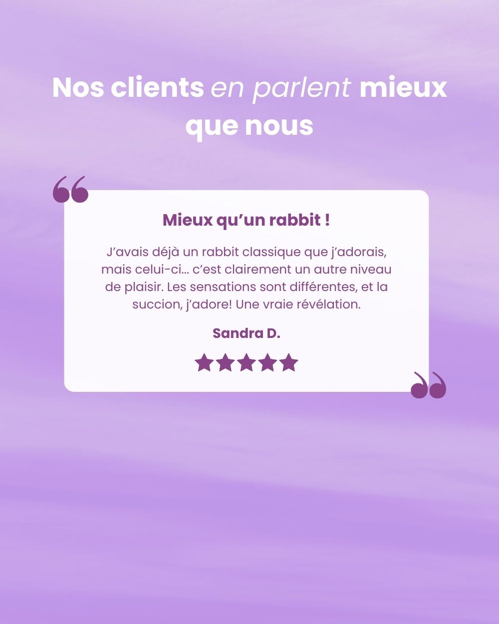 Avis client : satisfaction élevée pour le vibromasseur rabbit Mila de Solena.