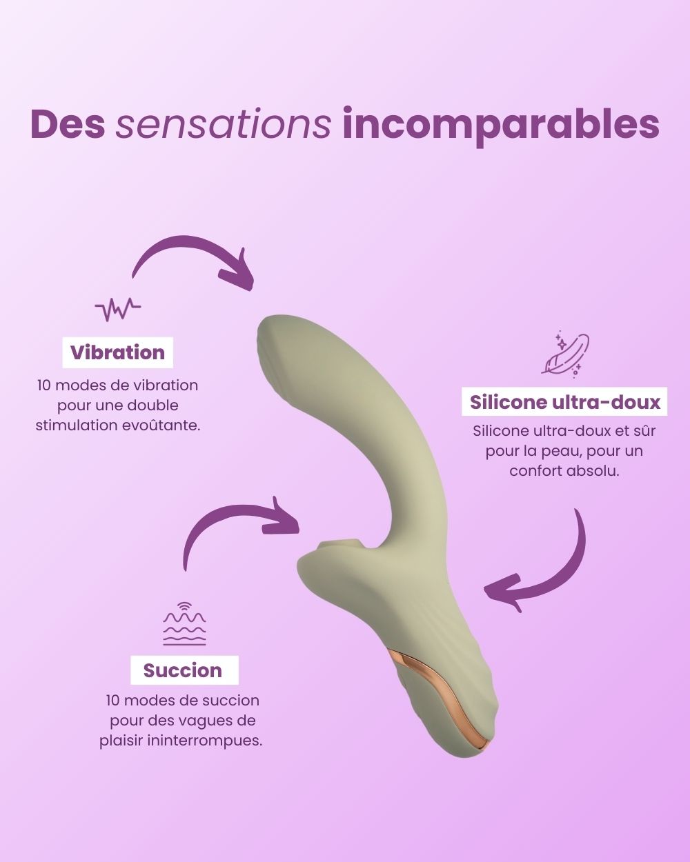 Vibromasseur Mila de Solena : modes de succion et fréquences pour des vagues de plaisir ininterrompues.