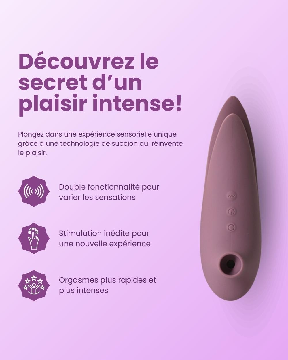 Nina vibromasseur 2-en-1 avec succion et vibrations pour une stimulation clitoridienne intense et personnalisée.