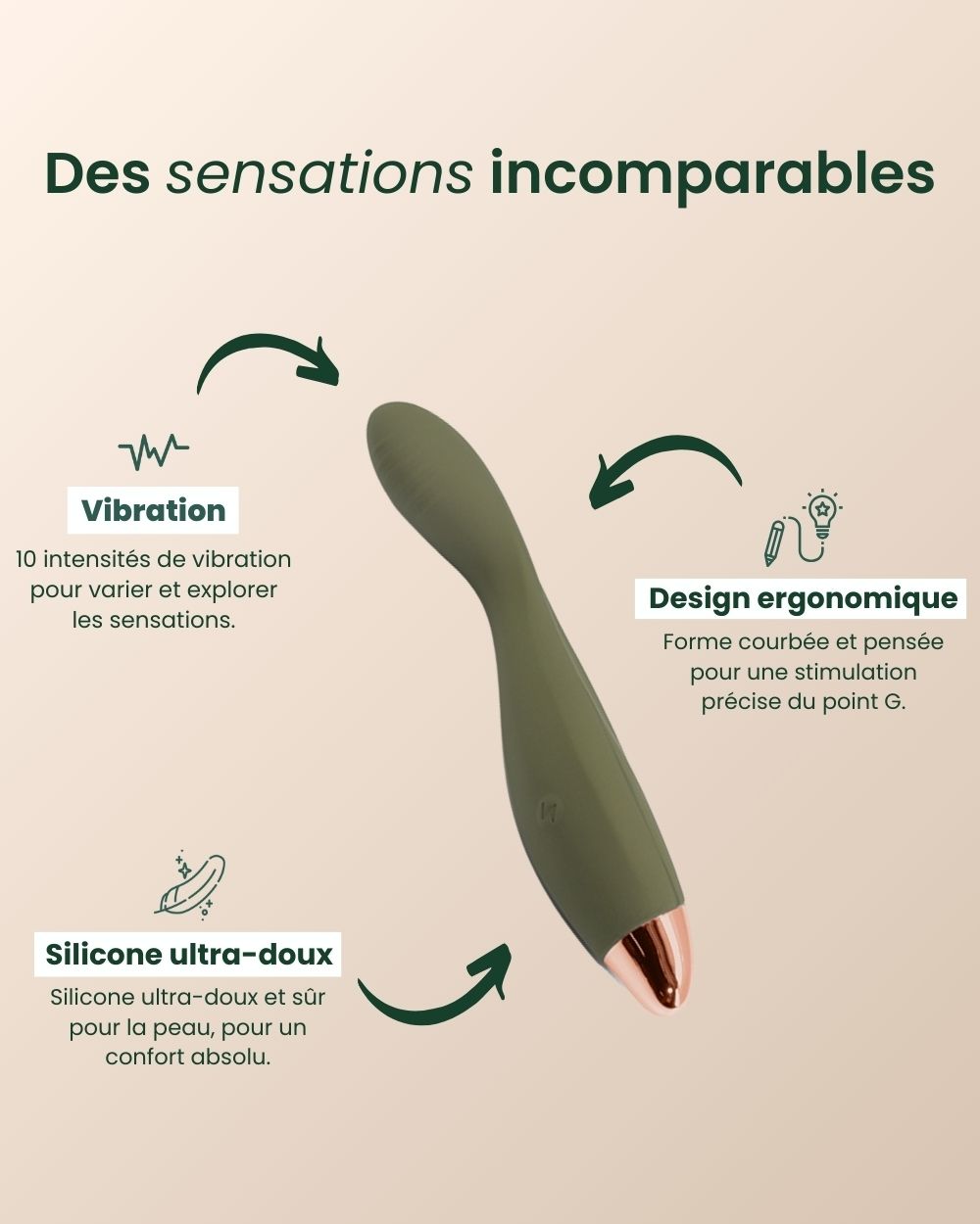 Vibromasseur Nova de Solena : silicone doux et 10 modes de vibration pour une expérience sur-mesure.