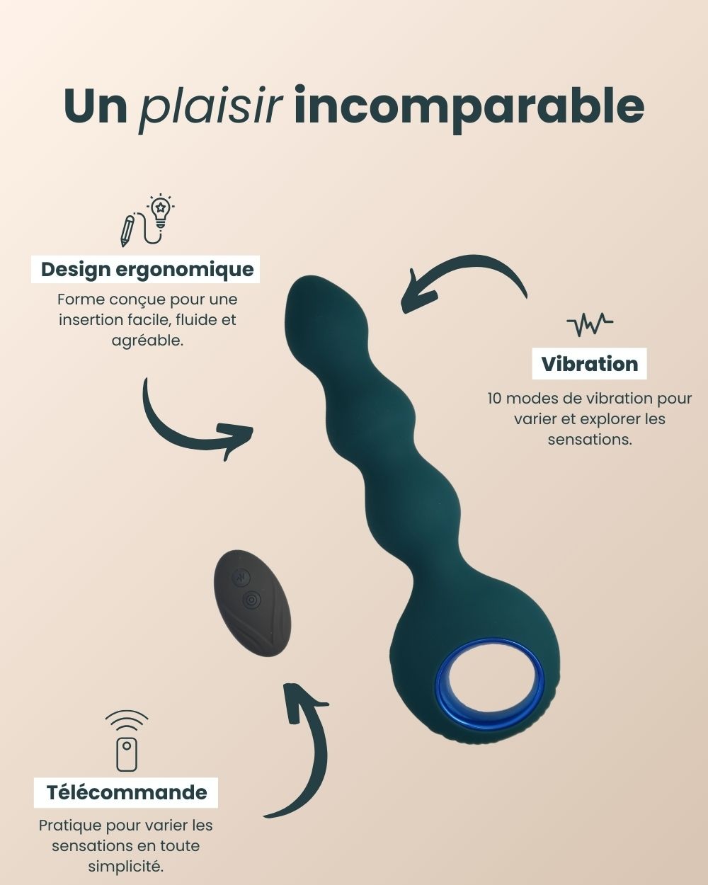 Perles anales Veno vert : vibrations progressives et télécommande intuitive pour un contrôle optimal.