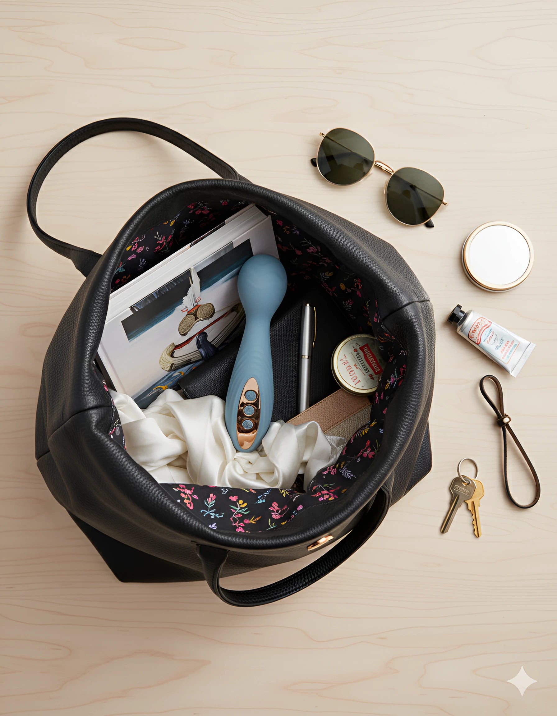 Dara de Solena, un wand masseur dans un sac à main.