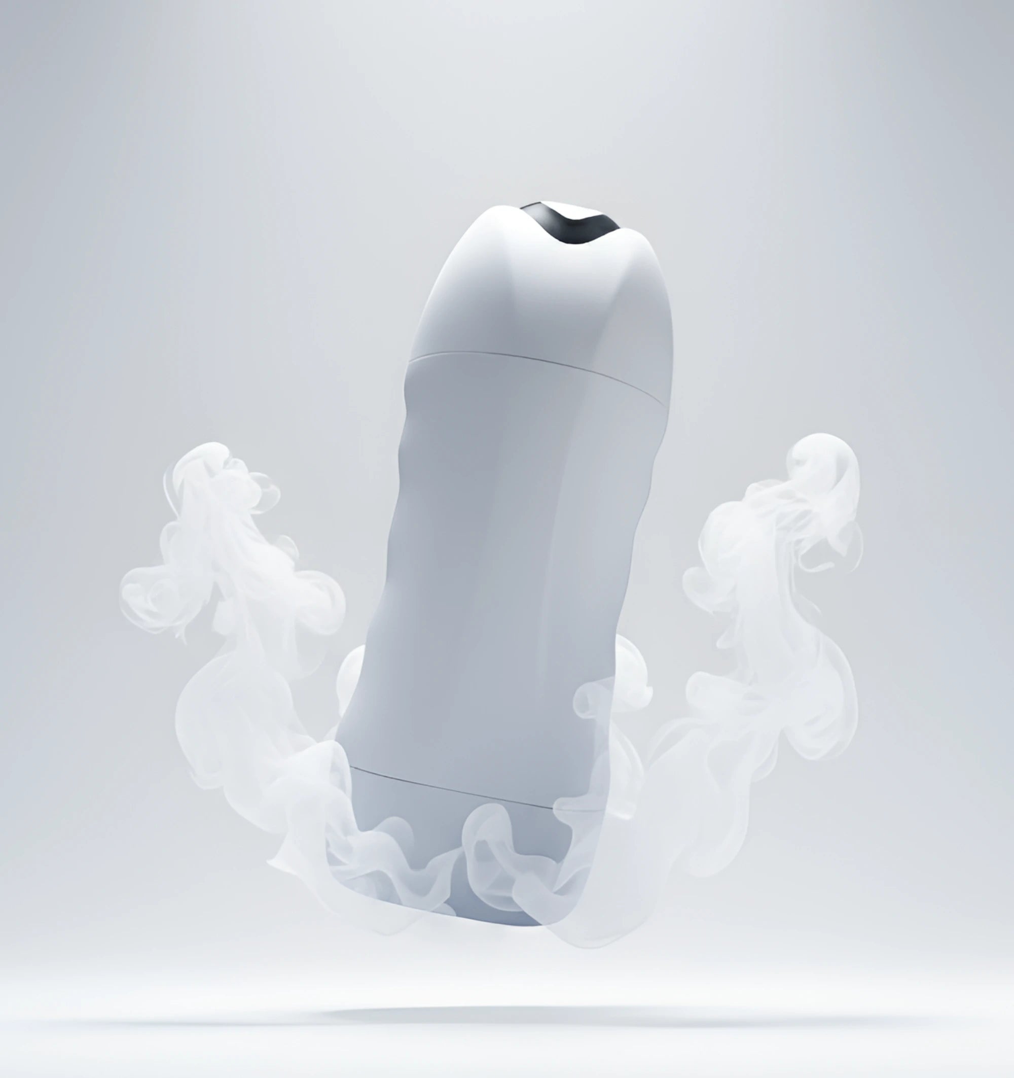 Masturbateur Lumio de Solena en design blanc minimaliste, posé sur fond gris, illustrant une expérience intime réaliste et immersive