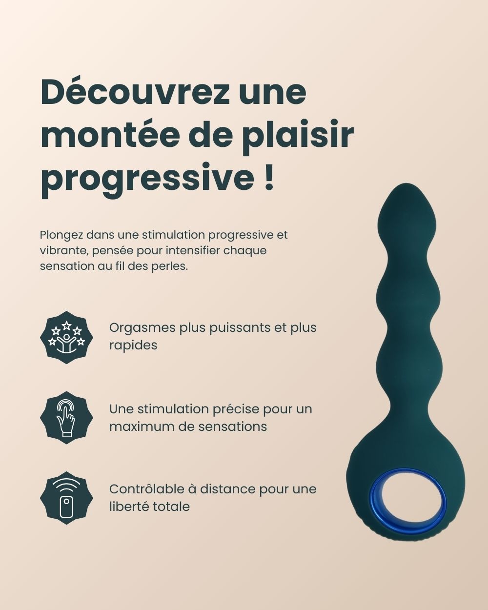 Bénéfices des perles anales Veno vert : plaisir progressif et télécommande pour un contrôle total.